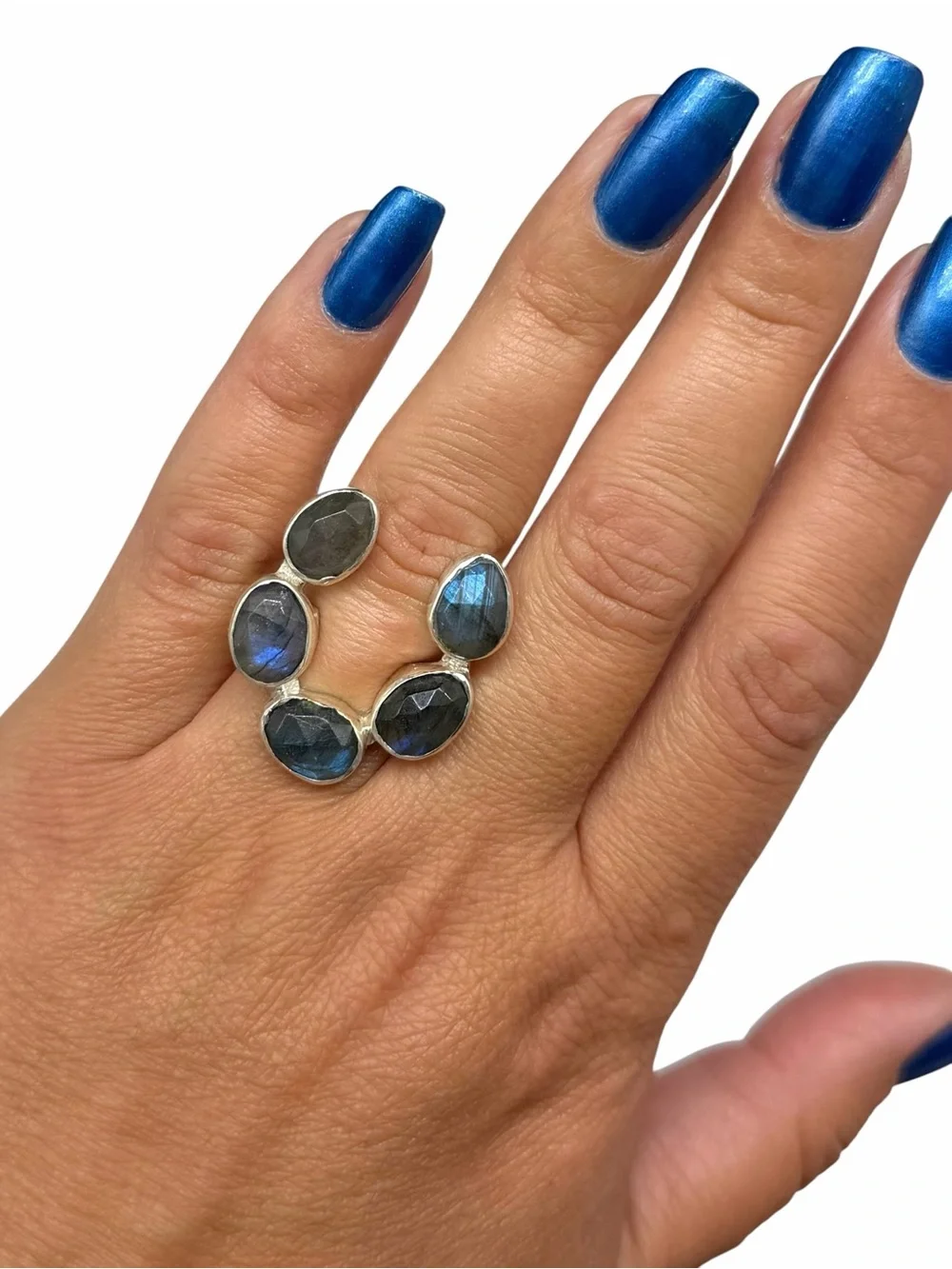 Labradorite Horseshoe Ring Size 6.5 Solid 925 Sterling Silver Faceted Stone